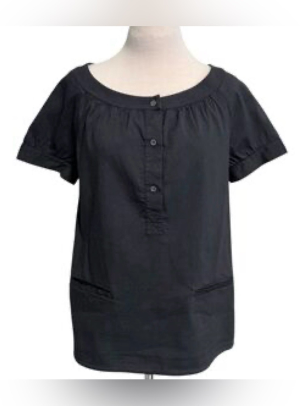 THEORY Size SMALL Short-Sleeve Scoop Neck Top Linen Blend Charcoal